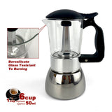 Darrahopens Appliances > Kitchen Appliances > Coffee Machines & Accessories Borosilicate Glass Stainless Steel Moka Pot Coffee Maker Italian Espresso 6Cups