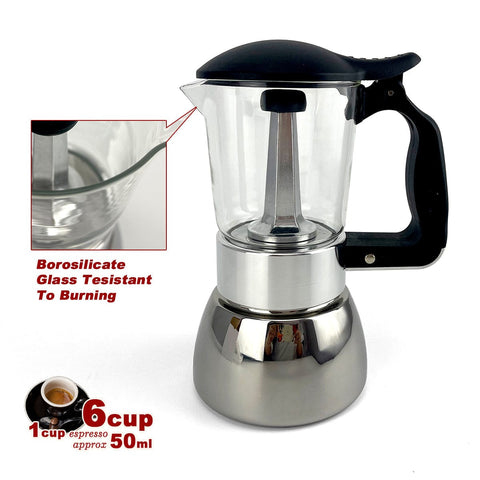 Darrahopens Appliances > Kitchen Appliances > Coffee Machines & Accessories Borosilicate Glass Stainless Steel Moka Pot Coffee Maker Italian Espresso 6Cups