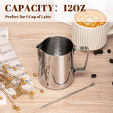 Darrahopens Appliances > Kitchen Appliances > Coffee Machines & Accessories Milk Frothing Cup - 350ml Milk Frothing Cup - Clear Markings - Cappuccino Espresso Machine Accessory Made of Stainless Steel 304 - Suitable for Barista Coffee Shops - With Latte Art Pen - Silver