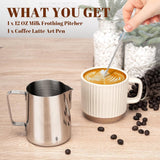 Darrahopens Appliances > Kitchen Appliances > Coffee Machines & Accessories Milk Frothing Cup - 350ml Milk Frothing Cup - Clear Markings - Cappuccino Espresso Machine Accessory Made of Stainless Steel 304 - Suitable for Barista Coffee Shops - With Latte Art Pen - Silver