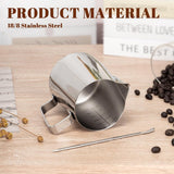 Darrahopens Appliances > Kitchen Appliances > Coffee Machines & Accessories Milk Frothing Cup - 350ml Milk Frothing Cup - Clear Markings - Cappuccino Espresso Machine Accessory Made of Stainless Steel 304 - Suitable for Barista Coffee Shops - With Latte Art Pen - Silver