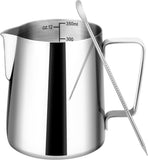 Darrahopens Appliances > Kitchen Appliances > Coffee Machines & Accessories Milk Frothing Cup - 350ml Milk Frothing Cup - Clear Markings - Cappuccino Espresso Machine Accessory Made of Stainless Steel 304 - Suitable for Barista Coffee Shops - With Latte Art Pen - Silver