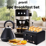 Darrahopens Appliances > Kitchen Appliances > Coffee Machines & Accessories Pronti Breakfast Set with Rose Gold Kettle & Toaster with 1.2L Espresso Machine - Black