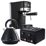 Darrahopens Appliances > Kitchen Appliances > Coffee Machines & Accessories Pronti Breakfast Set with Rose Gold Kettle & Toaster with 1.2L Espresso Machine - Black