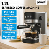 Darrahopens Appliances > Kitchen Appliances > Coffee Machines & Accessories Pronti Breakfast Set with Rose Gold Kettle & Toaster with 1.2L Espresso Machine - Black