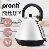 Darrahopens Appliances > Kitchen Appliances > Coffee Machines & Accessories Pronti Breakfast Set with Rose Gold Kettle & Toaster with 1.2L Espresso Machine - White