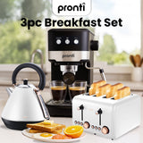Darrahopens Appliances > Kitchen Appliances > Coffee Machines & Accessories Pronti Breakfast Set with Rose Gold Kettle & Toaster with 1.2L Espresso Machine - White