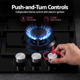 Darrahopens Appliances > Kitchen Appliances > Cooktops & Stoves Devanti 59cm Gas Cooktop 3 Burner Knob Control Glass Hob Cast Iron Black In Australia - Darrahopens