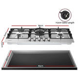 Darrahopens Appliances > Kitchen Appliances > Cooktops & Stoves Devanti 90cm Gas Cooktop 5 Burner LPG NG Stainless Steel Hob Silver