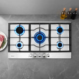 Darrahopens Appliances > Kitchen Appliances > Cooktops & Stoves Devanti 90cm Gas Cooktop 5 Burner LPG NG Stainless Steel Hob Silver