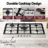 Darrahopens Appliances > Kitchen Appliances > Cooktops & Stoves Devanti 90cm Gas Cooktop 5 Burner LPG NG Stainless Steel Hob Silver