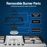 Darrahopens Appliances > Kitchen Appliances > Cooktops & Stoves Devanti 90cm Gas Cooktop 5 Burner LPG NG Stainless Steel Hob Silver