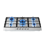 Darrahopens Appliances > Kitchen Appliances > Cooktops & Stoves Devanti 90cm Gas Cooktop 5 Burner LPG NG Stainless Steel Hob Silver