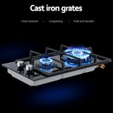 Darrahopens Appliances > Kitchen Appliances > Cooktops & Stoves Devanti Gas Cooktop 30cm 2 Burner Built-in Stove Glass Cook Top NG LPG Wok Burner