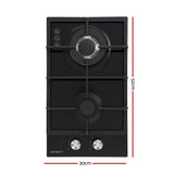 Darrahopens Appliances > Kitchen Appliances > Cooktops & Stoves Devanti Gas Cooktop 30cm 2 Burner Built-in Stove Glass Cook Top NG LPG Wok Burner