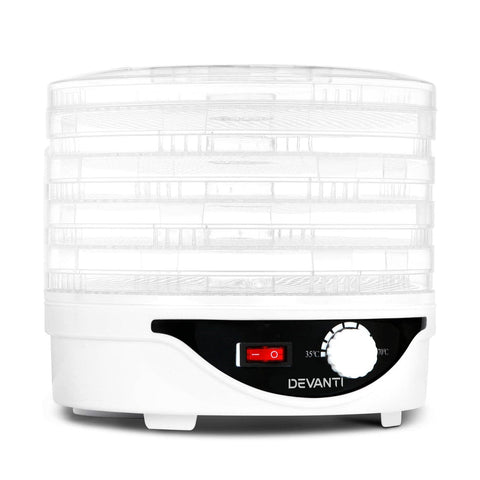Darrahopens Appliances > Kitchen Appliances Devanti 5 Trays Food Dehydrator Fruit Dehydrators Pet Beef Jerky Dryer White