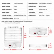 Darrahopens Appliances > Kitchen Appliances > Food Dehydrators Black 5 Tier Large Capacity Food Dehydrator and Healthy Snack Maker - Electric Fruit Vegetable Meat Jerky Dryer with 35-70℃ Adjustable Temp and All Round Hot Air Fast Dehydration In Australia - Darrahopens