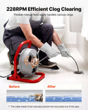 Darrahopens Appliances > Kitchen Appliances > Food Mixers & Blenders VEVOR Drain Cleaner Machine 15m x 8mm, Sewer Snake Auger with 228RPM Electric Drill, Manual Feed Drain Cleaning Machine with 6 Cutters & Air-activated Foot Switch for 50mm to 100mm Pipes