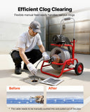 Darrahopens Appliances > Kitchen Appliances > Food Mixers & Blenders VEVOR Drain Cleaner Machine 22m x 12.7mm, Sewer Snake Auger on Wheels, Manual Feed Drain Cleaning Machine with Adjustable Drum Angle, 6 Cutters & Air-activated Foot Switch for 50mm to 150mm Pipes