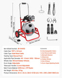 Darrahopens Appliances > Kitchen Appliances > Food Mixers & Blenders VEVOR Drain Cleaner Machine 22m x 12.7mm, Sewer Snake Auger on Wheels, Manual Feed Drain Cleaning Machine with Adjustable Drum Angle, 6 Cutters & Air-activated Foot Switch for 50mm to 150mm Pipes