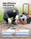 Darrahopens Appliances > Kitchen Appliances > Food Mixers & Blenders VEVOR Drain Cleaner Machine 22m x 9.5mm, Sewer Snake Auger Manual Feed on Wheels, Portable Drain Cleaning Machine with 6 Cutters & Air-activated Foot Switch for 50mm to 100mm Pipes