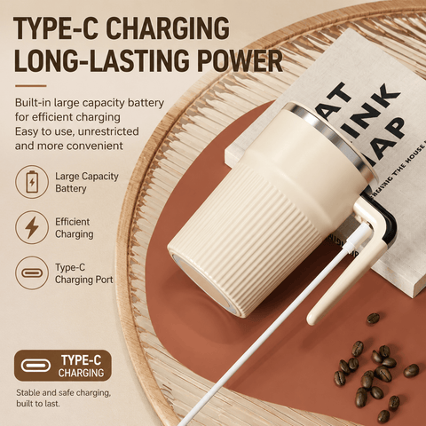 Darrahopens Appliances > Kitchen Appliances > Food Mixers & Blenders White Electric Self Stirring Mug with Temperature Display Type-C Rechargeable Insulated Coffee Mixing Cup Portable Magnetic Stirring Mug for Coffee Milk Protein Shake Home Office Use