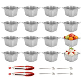 Darrahopens Appliances > Kitchen Appliances > Food Warmers & Chafing Dishes 16PCS Stainless Steel Hotel Pans, 1/6 Size 4" Deep Commercial Buffet Steam Table Food Containers with 2 Serving Tongs & 4 Spoons, Metal Catering Trays for Home, Restaurant, Hotel, Party Food Prep