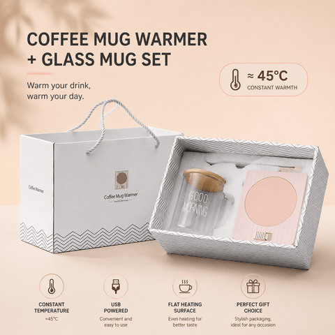 Darrahopens Appliances > Kitchen Appliances > Food Warmers & Chafing Dishes Pink Coffee Mug Warmer Set with Glass Mug and Lid USB Powered 13W Constant Temperature Heating Coaster Approx 45C for Office Home Gift Use