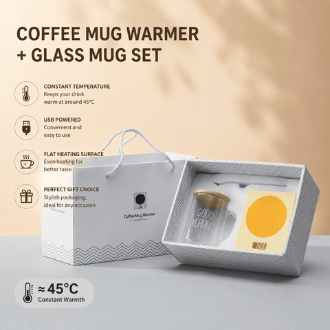 Darrahopens Appliances > Kitchen Appliances > Food Warmers & Chafing Dishes Yellow Coffee Mug Warmer Set with Glass Mug and Lid USB Powered 13W Constant Temperature Heating Coaster Approx 45C for Office Home Gift Use