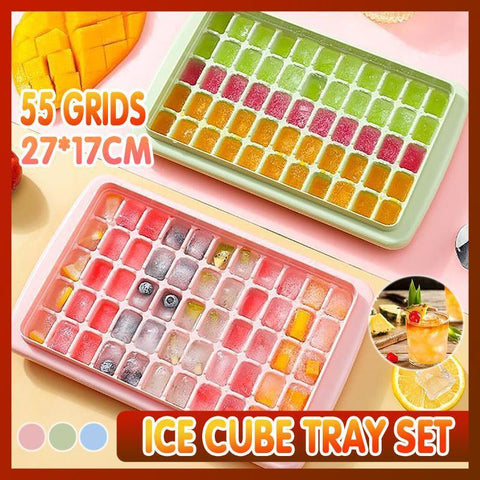 Darrahopens Appliances > Kitchen Appliances > Ice Makers 55 Grids Ice Cube Tray Mould With Lid And Storage Box Scoop Set Maker Ice Cube - Blue