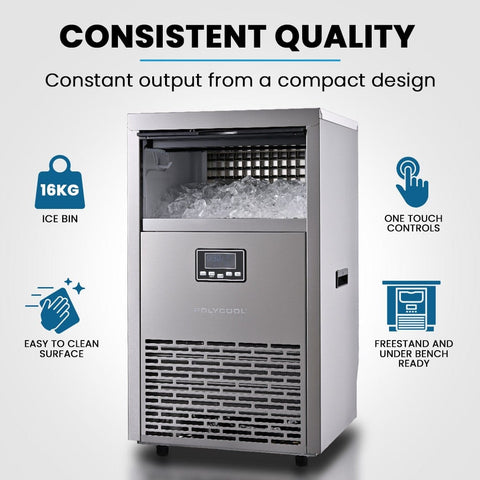 Darrahopens Appliances > Kitchen Appliances > Ice Makers POLYCOOL Commercial Ice Maker Machine, up to 75kg/24hr, Timer & Self Cleaning Programs