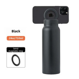 Darrahopens Appliances > Kitchen Appliances > Kettles Black 24oz Stainless Steel Insulated Water Bottle With 90° Adjustable Vertical/Horizontal Magnetic Phone Holder - Ringo Style Magnetic Lid Sport Flask