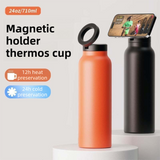 Darrahopens Appliances > Kitchen Appliances > Kettles Black 24oz Stainless Steel Insulated Water Bottle With 90° Adjustable Vertical/Horizontal Magnetic Phone Holder - Ringo Style Magnetic Lid Sport Flask