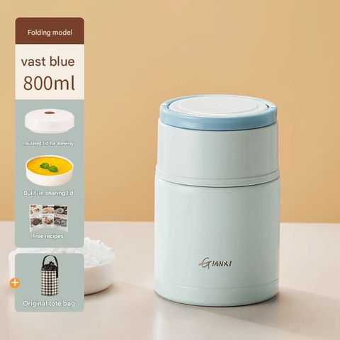 Darrahopens Appliances > Kitchen Appliances > Kettles Blue 800ml Stainless Steel Thermal Stew Jar Portable Insulated Lunch Pot with Handle – Vacuum Insulated Soup Container(Foldable model)