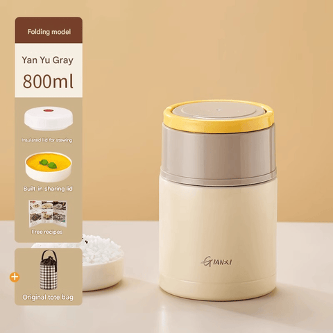 Darrahopens Appliances > Kitchen Appliances > Kettles Brown 800ml Stainless Steel Thermal Stew Jar Portable Insulated Lunch Pot with Handle – Vacuum Insulated Soup Container(Foldable model)