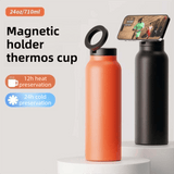 Darrahopens Appliances > Kitchen Appliances > Kettles Dark Blue 24oz Stainless Steel Insulated Water Bottle With 90° Adjustable Vertical/Horizontal Magnetic Phone Holder - Ringo Style Magnetic Lid Sport Flask
