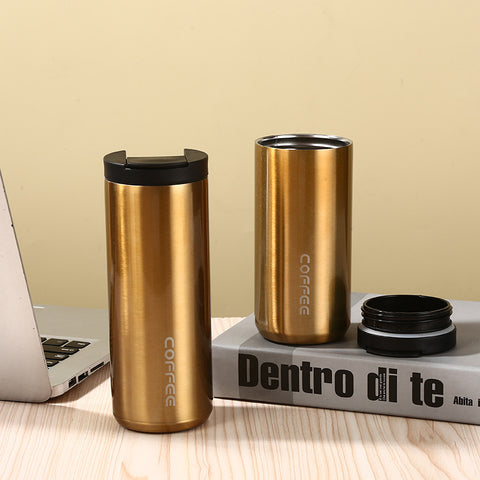 Darrahopens Appliances > Kitchen Appliances > Kettles Gold Sleek Insulated Stainless Steel Coffee Tumbler Set (400ml & 500ml) - One-Touch Lid Travel Mugs