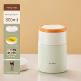 Darrahopens Appliances > Kitchen Appliances > Kettles Green 800ml Stainless Steel Thermal Stew Jar Portable Insulated Lunch Pot with Handle – Vacuum Insulated Soup Container(Foldable model)