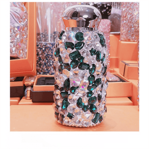 Darrahopens Appliances > Kitchen Appliances > Kettles Green Square Crystal Handmade Luxury Diamond Insulated Water Bottle – Bling Rhinestone 304 Stainless Steel Pocket Mug (260ml)