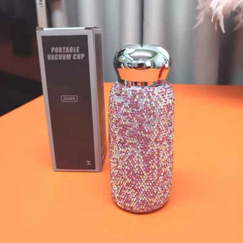 Darrahopens Appliances > Kitchen Appliances > Kettles Pink Handmade Luxury Diamond Insulated Water Bottle – Bling Rhinestone 304 Stainless Steel Pocket Mug (260ml)