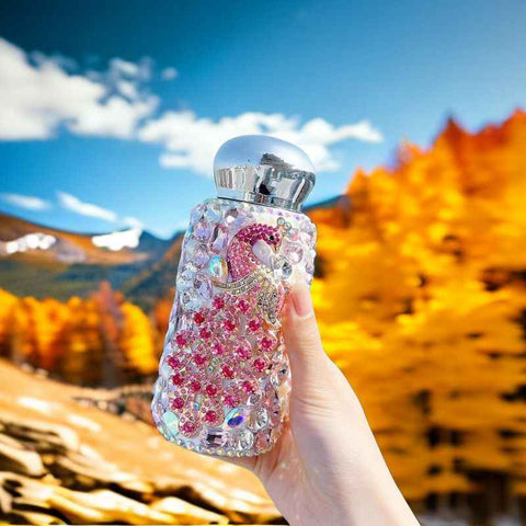 Darrahopens Appliances > Kitchen Appliances > Kettles Pink Peacock Pattern Handmade Luxury Diamond Insulated Water Bottle – Bling Rhinestone 304 Stainless Steel Pocket Mug (260ml)