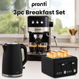 Darrahopens Appliances > Kitchen Appliances > Kettles Pronti Breakfast Set with 1.25L Coffee Machine, Silver Noir Toaster & Kettle
