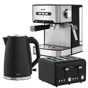 Darrahopens Appliances > Kitchen Appliances > Kettles Pronti Breakfast Set with 1.6L Coffee Machine, Silver Noir Toaster & Kettle
