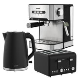 Darrahopens Appliances > Kitchen Appliances > Kettles Pronti Breakfast Set with 1.6L Coffee Machine, Silver Noir Toaster & Kettle