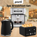 Darrahopens Appliances > Kitchen Appliances > Kettles Pronti Breakfast Set with 1.6L Coffee Machine, Silver Noir Toaster & Kettle