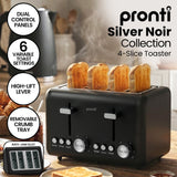 Darrahopens Appliances > Kitchen Appliances > Kettles Pronti Silver Noir Collection 4 Slice Toaster and Kettle Bundle