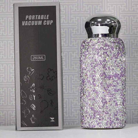 Darrahopens Appliances > Kitchen Appliances > Kettles Purple Handmade Luxury Diamond Insulated Water Bottle – Bling Rhinestone 304 Stainless Steel Pocket Mug (260ml)