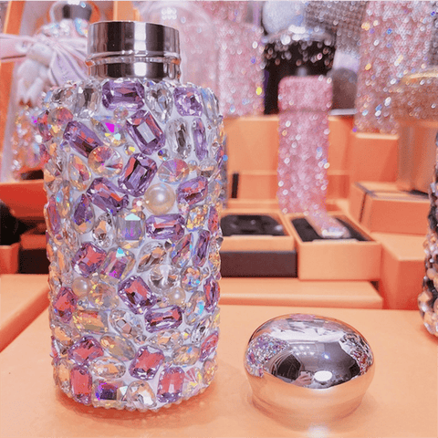 Darrahopens Appliances > Kitchen Appliances > Kettles Purple Square Crystal Handmade Luxury Diamond Insulated Water Bottle – Bling Rhinestone 304 Stainless Steel Pocket Mug (260ml)