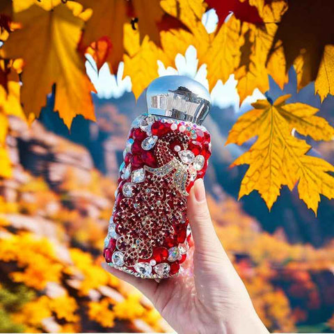 Darrahopens Appliances > Kitchen Appliances > Kettles Red Peacock Pattern Handmade Luxury Diamond Insulated Water Bottle – Bling Rhinestone 304 Stainless Steel Pocket Mug (260ml)