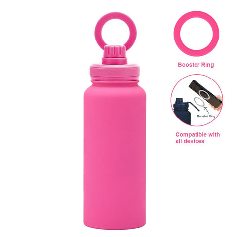 Darrahopens Appliances > Kitchen Appliances > Kettles Rose Red 1L Stainless Steel Water Bottle with Magnetic Phone Holder Lid - Portable Hydration & Hands-Free Stand